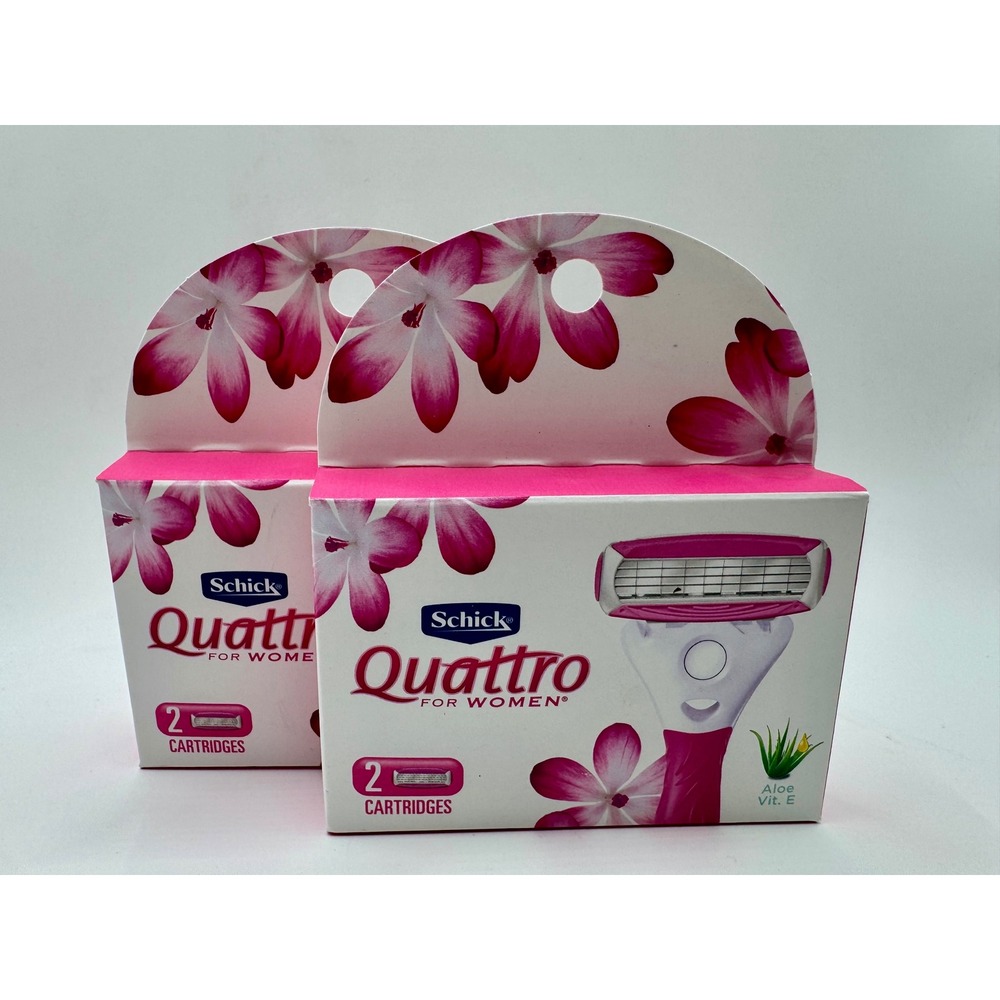 Schick Quattro Razor Refills‎ Women 2pk 2ct Pink Aloe Vit E 4-Blade Cartridges